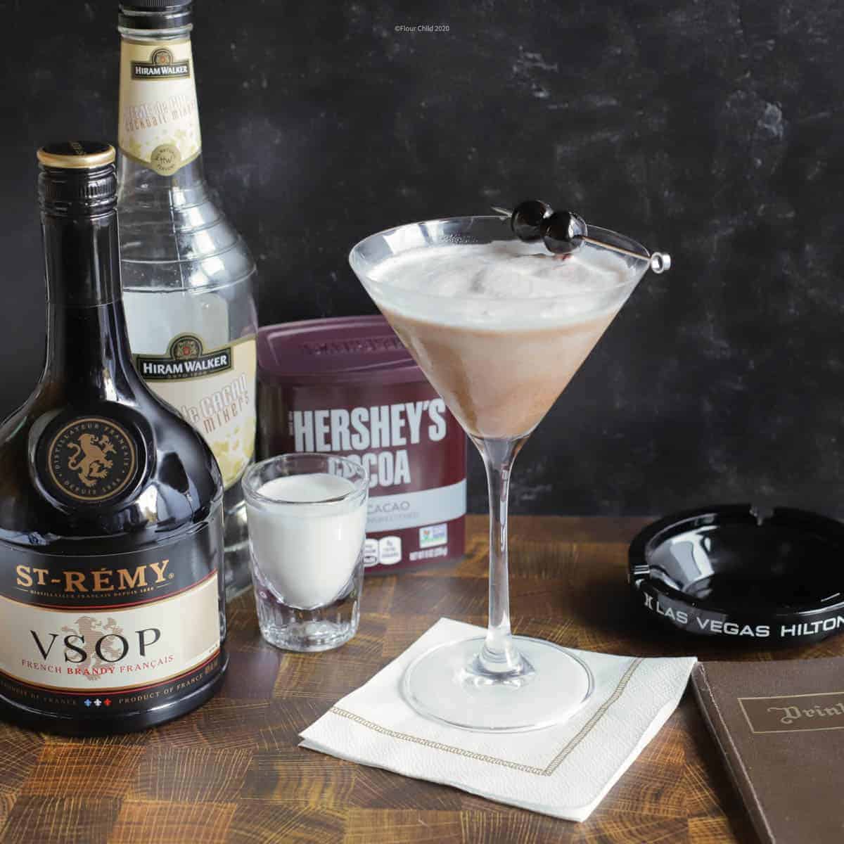 The Brandy Alexander is an easy to make chocolate flavored cocktail that is mixed with cream and Creme de Cacao liqueur. Blend it up instead of merely shaking and it is like drinking a milk shake.