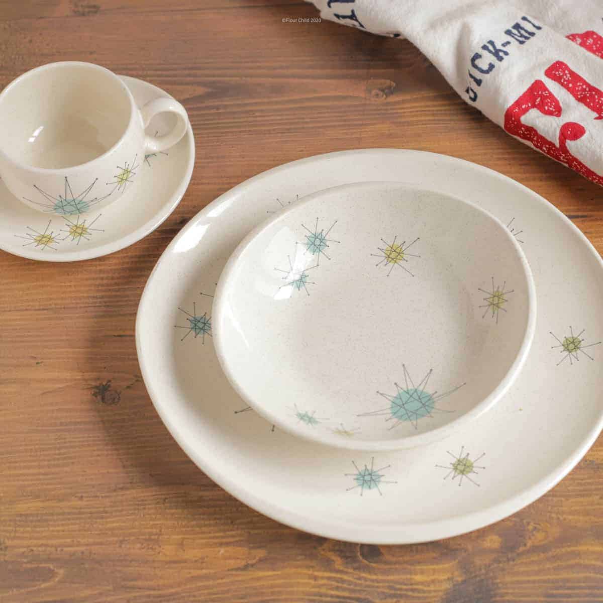 The Franciscan Starburst dinnerware was a spacey and whimsical design on glazed pottery was an instant classic. It was fun and colorful and reflected American's post-war prosperity and exuberance. 