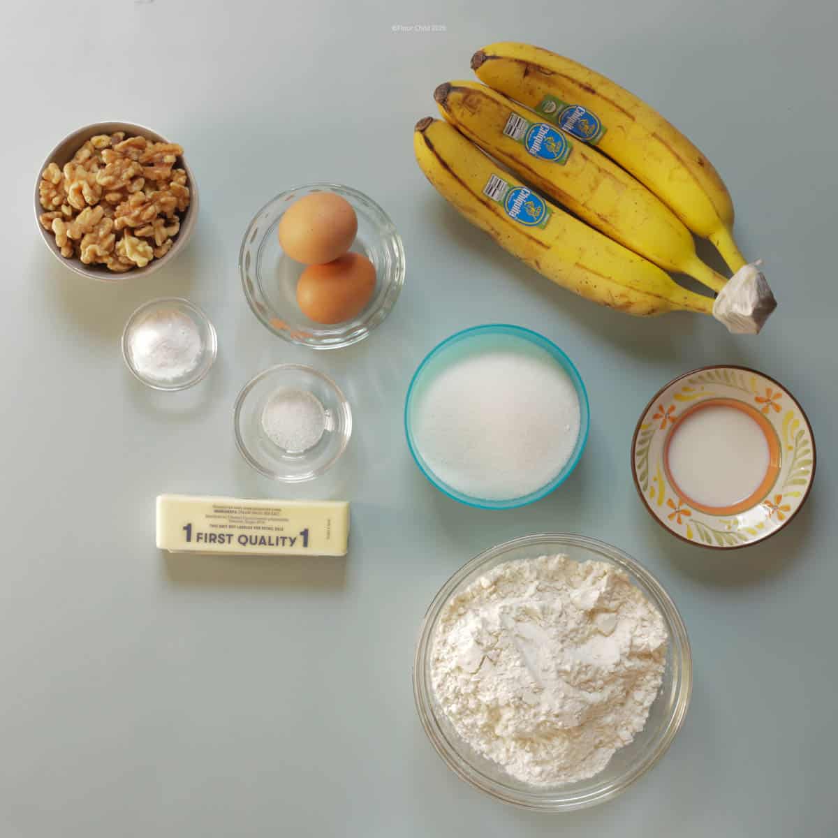 All the ingredients for banana nut bread