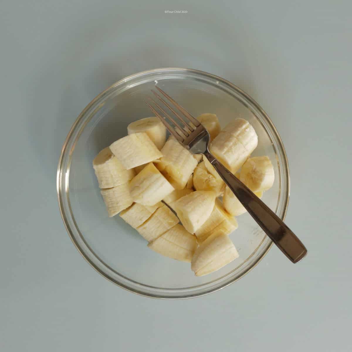 Chopped bananas in a bowl