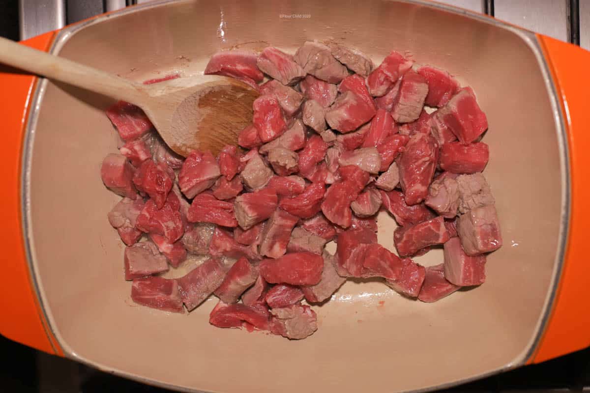 Beef Burgundy Stew Step 1 - Brown meat in oil