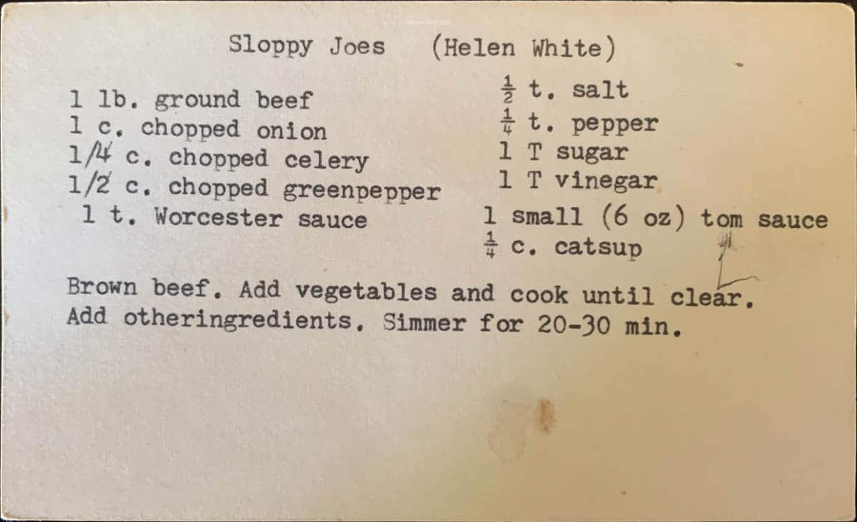 Mid century sloppy Joe recipe card