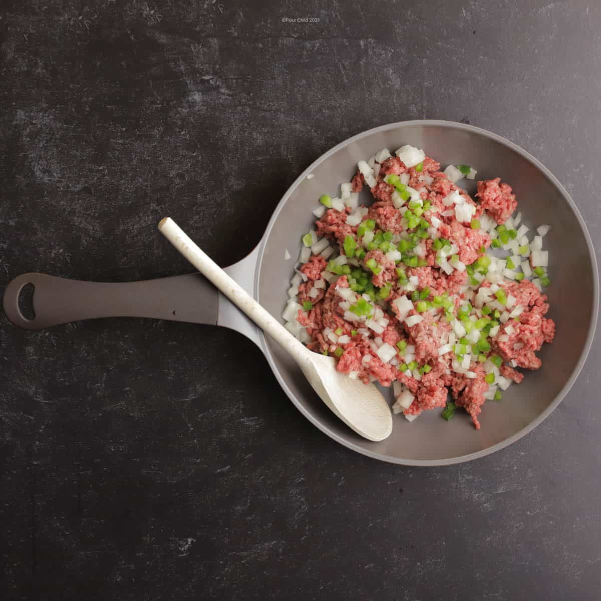 Step 1 brown beef with onion, garlic and peppers