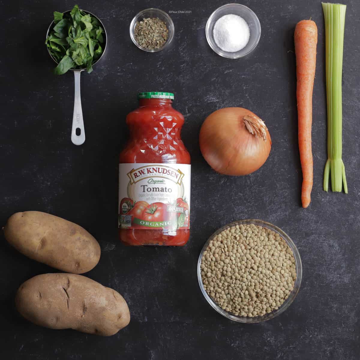 Ingredients for simple lentil soup