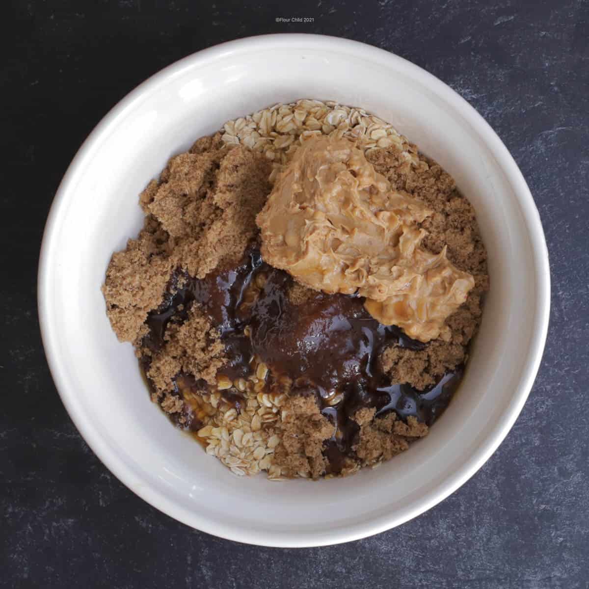 Oatmeal bar ingredients in a bowl