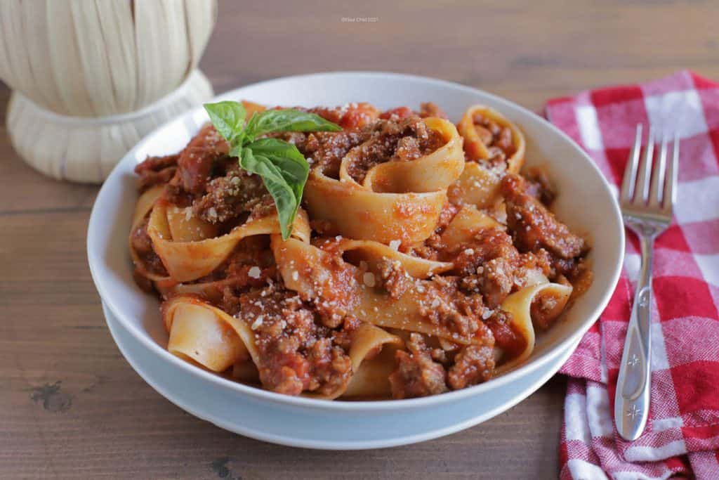 Homemade Bolognese Sauce With Pappardelle Pasta Flour Child