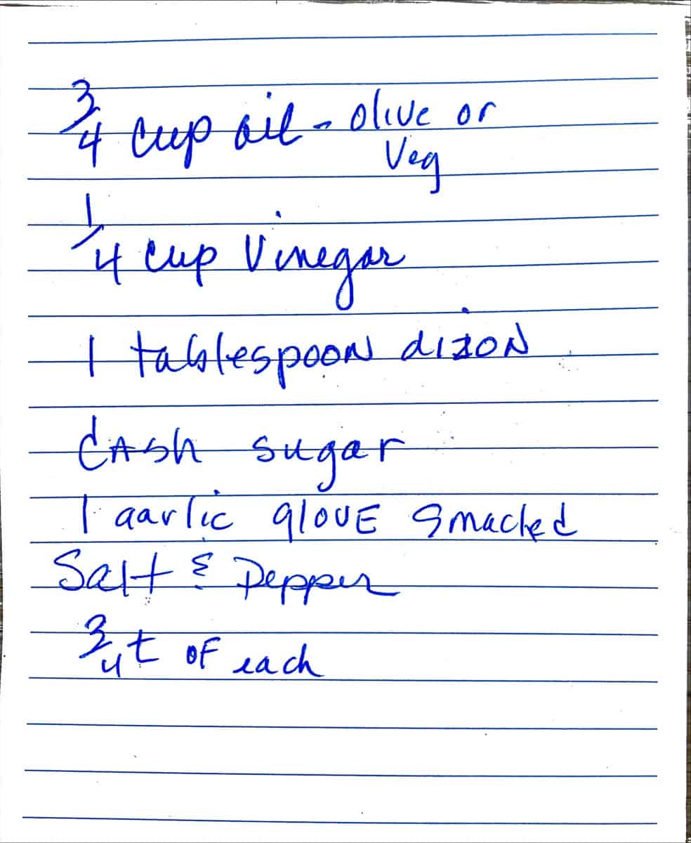 Original handwritten recipe for vinegar and oil dressing