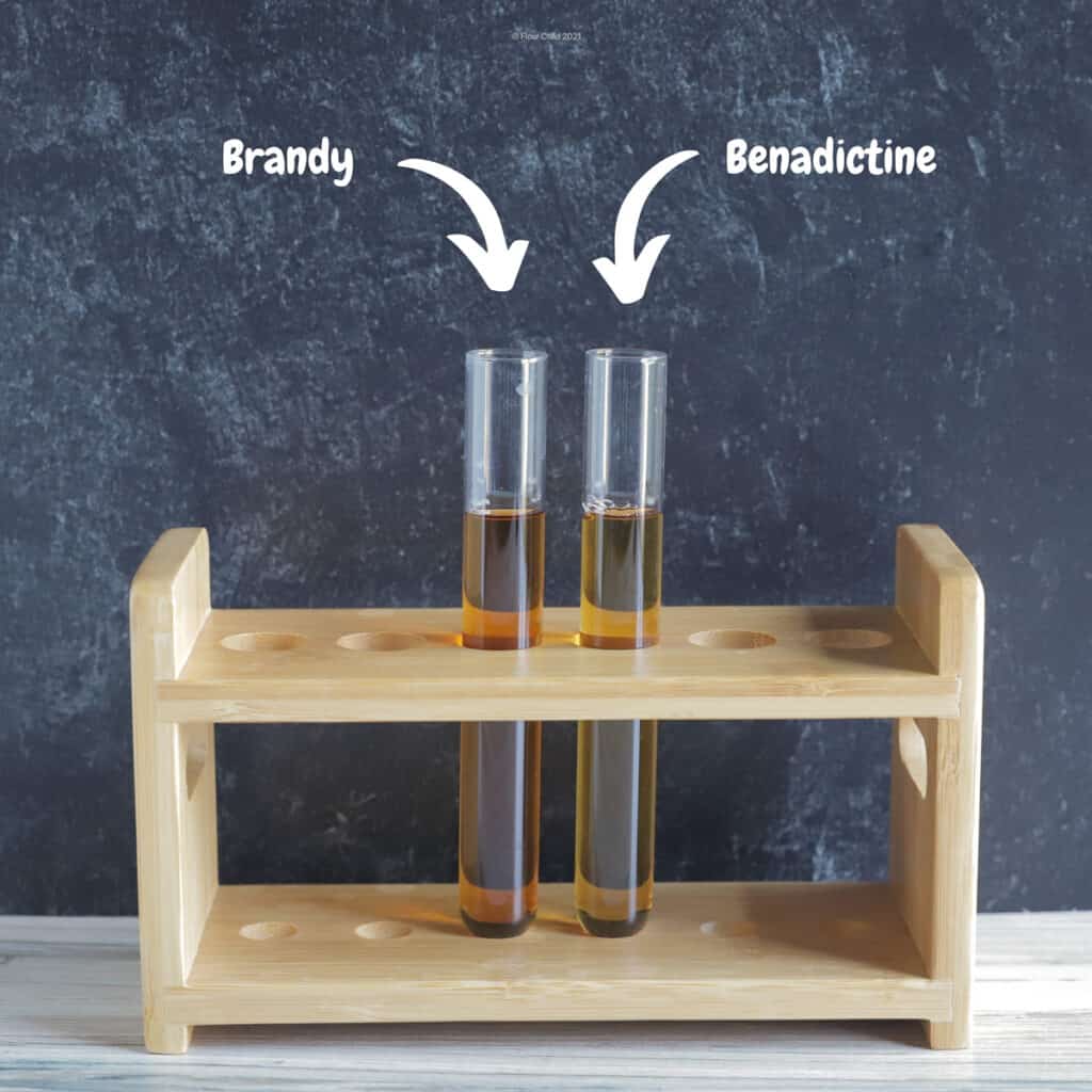 The two ingredients needed for a Benedictine and Brandy drink in tubes