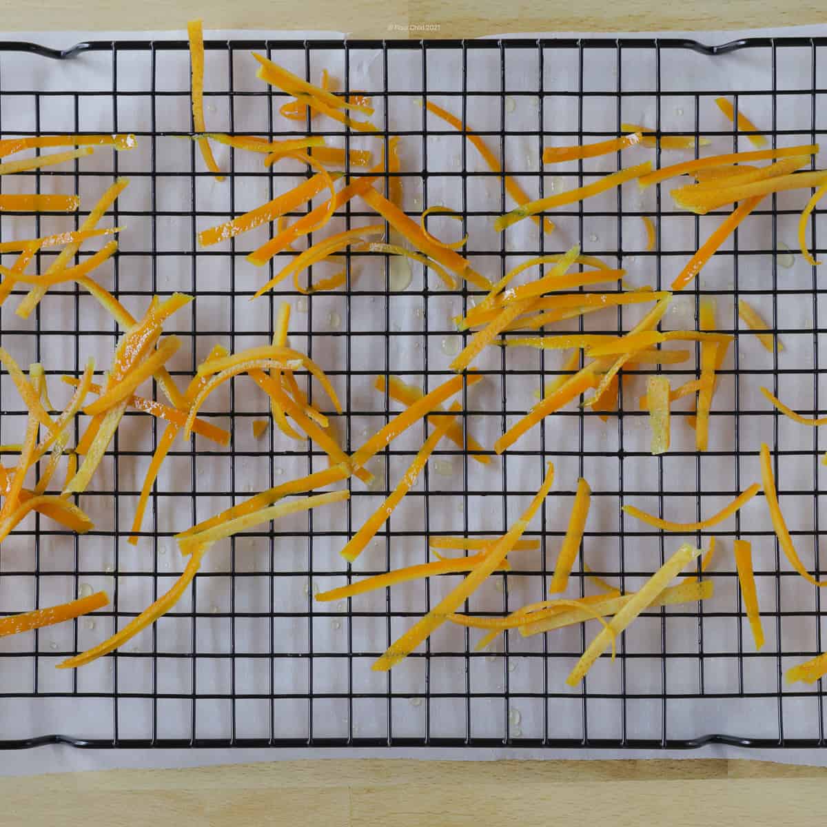 Orange peel drying on a cookie sheet