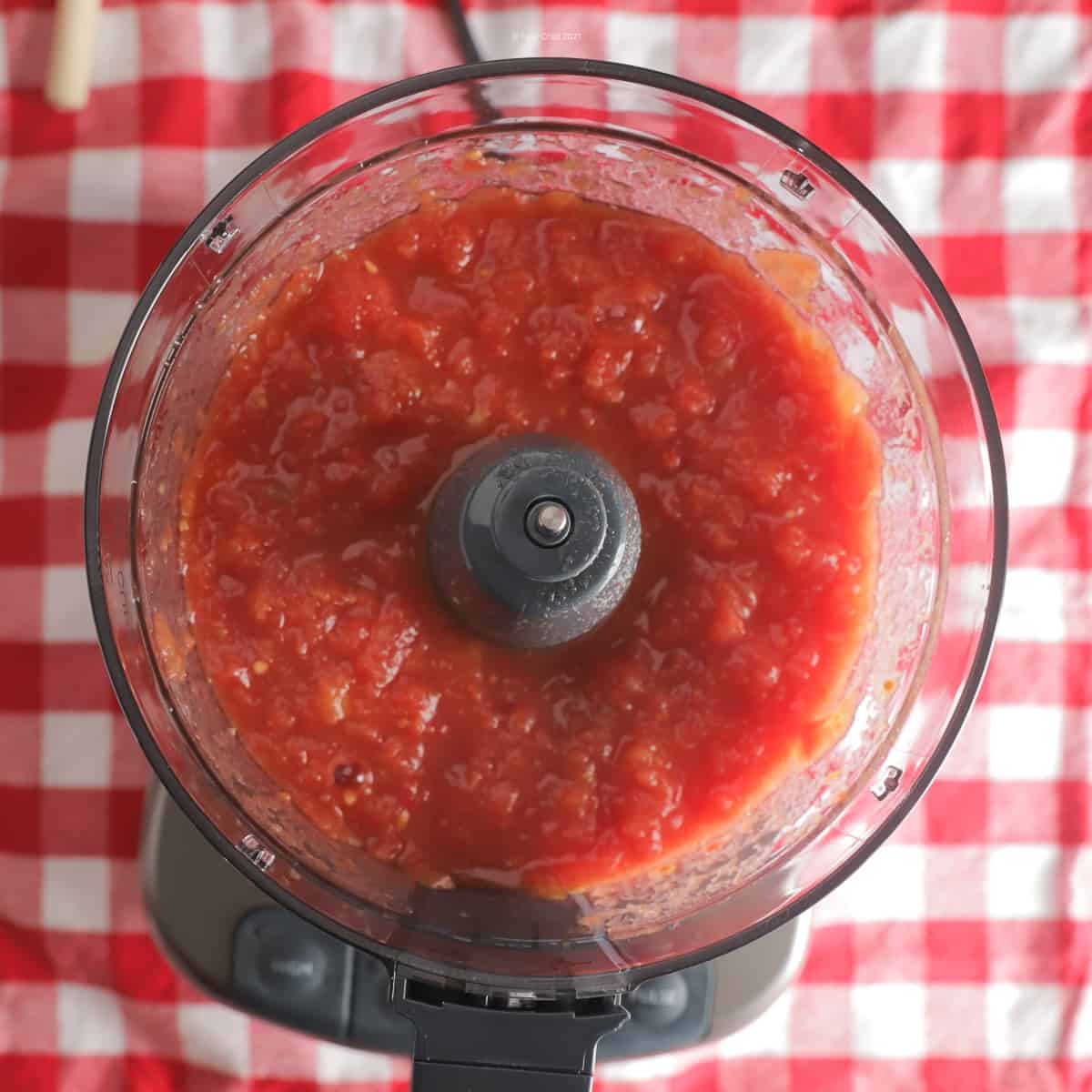 Stewed tomatoes after being pulsed 4-5 times in a food processor