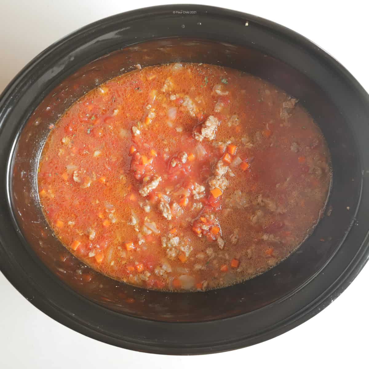 Step 1 and 2 ingredients in a pot, ready to be simmered