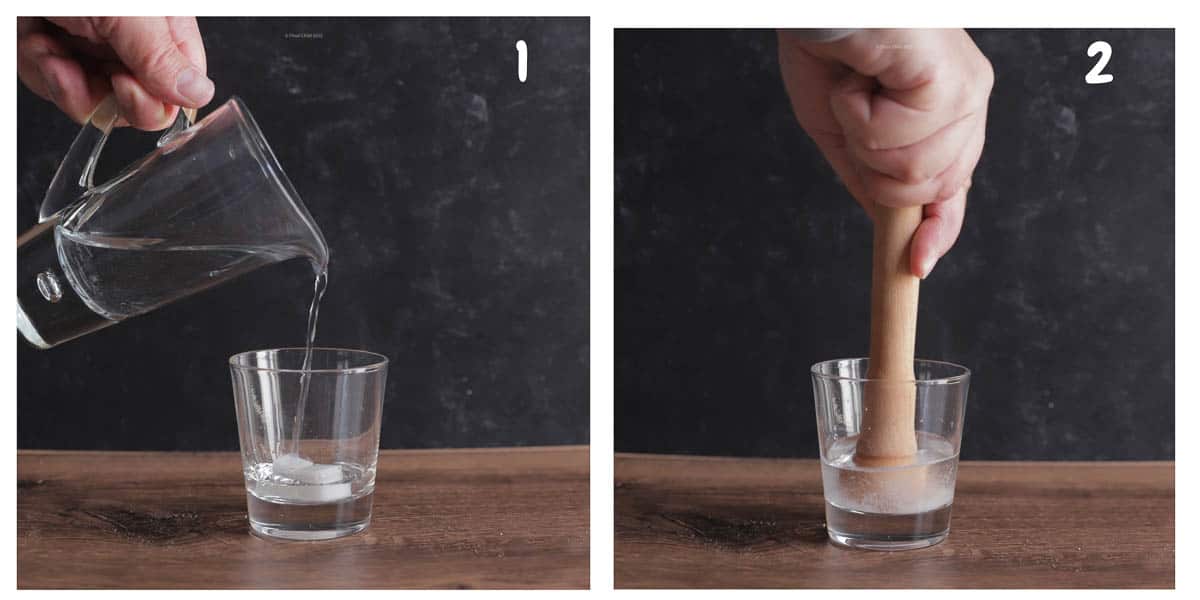 two pictures showing how to make a cocktail