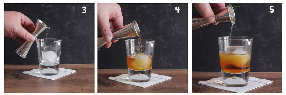 three pictures showing how to make a cocktail