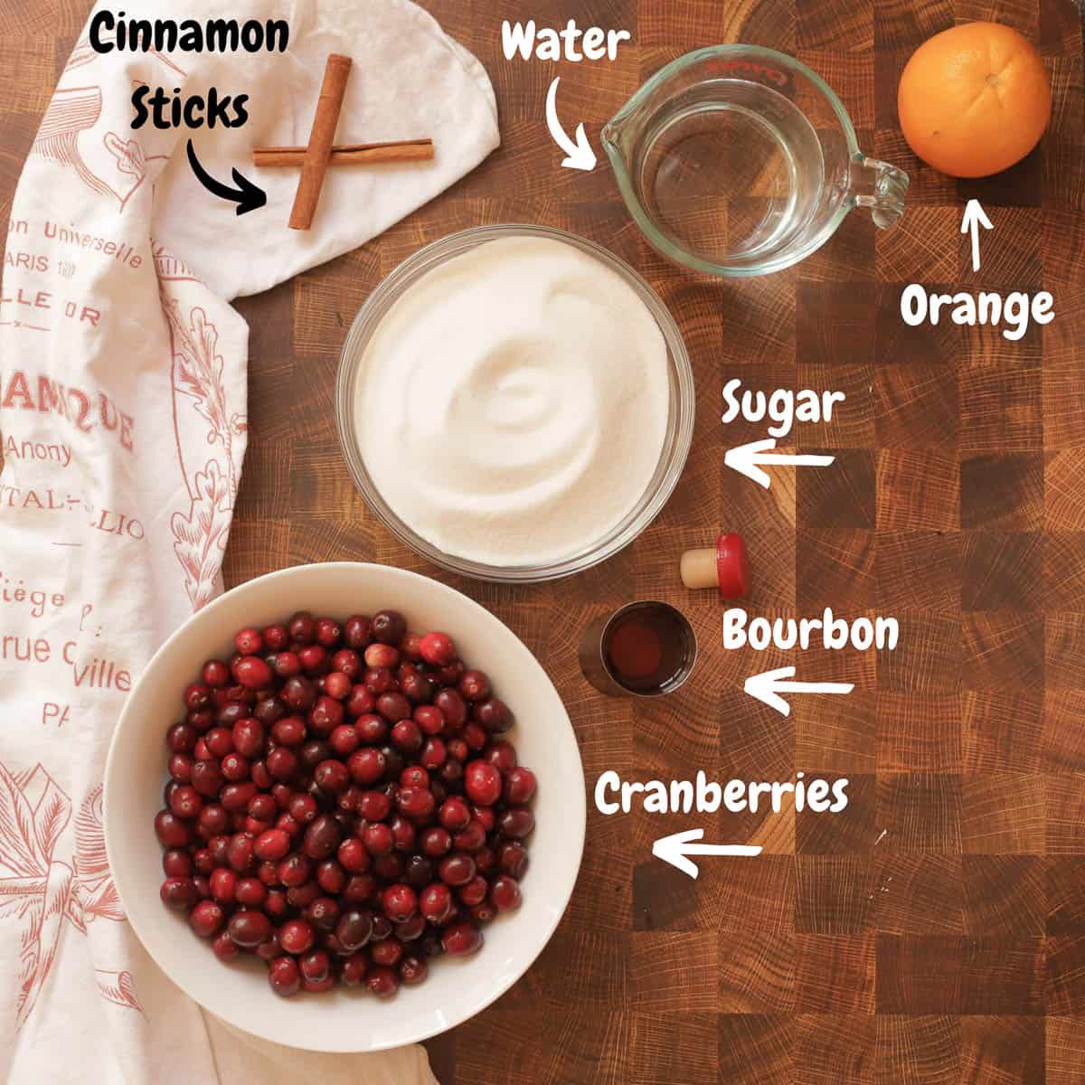 Ingredients for bourbon cranberry sauce