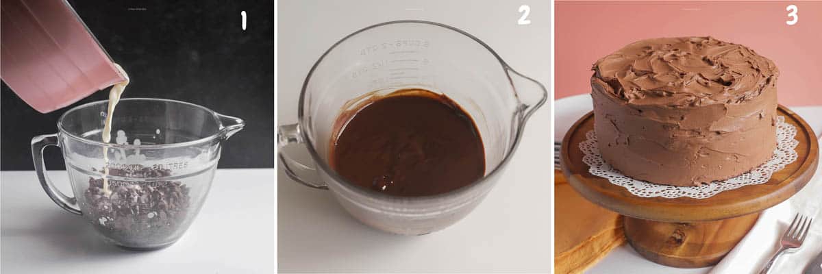 Three step process for making chocolate ganache.